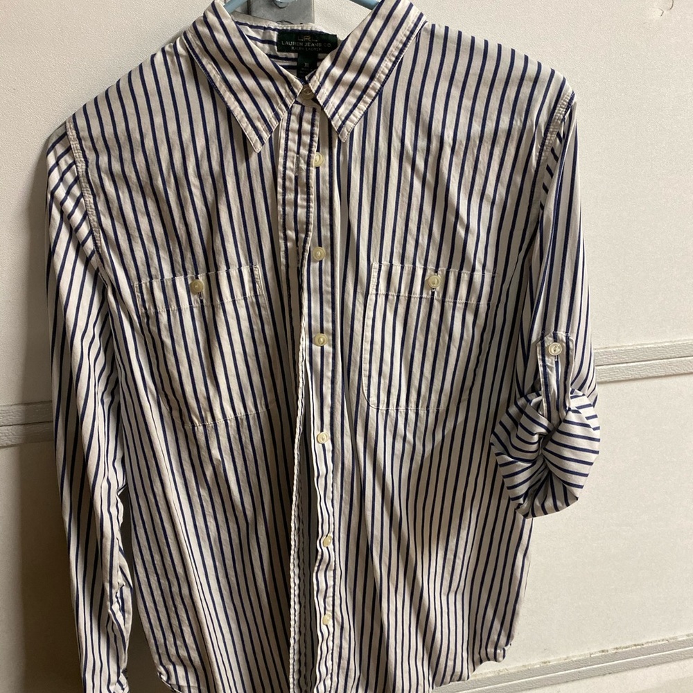 Lauren jeans co blue striped top